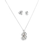 14k White Gold .50ct G VS2 Round Diamond Clover Necklace and Earrings Set